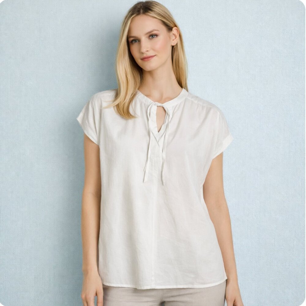 ENRICA Japan size 38 (Small) white blouse ties at neck silk cotton blend top